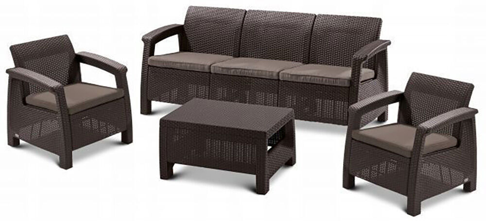 keter Σετ Κήπου 4τμχ Πολυπροπυλενίου Wicker Keter Corfu Triple Set Brown (Υλικό: Πολυπροπυλένιο, Χρώμα: Καφέ) - keter - corfu-triple-set